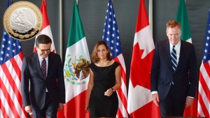 Minister of Foreign Affairs Chrystia Freeland meets for a trilateral meeting with Mexico's Secretary of Economy Ildefonso Guajardo Villarreal, left, and Ambassador Robert E. Lighthizer, United States Trade Representative, during the final day of the third round of NAFTA negotiations at Global Affairs Canada in Ottawa on Wednesday, Sept. 27, 2017. The NAFTA countries haven't broken up. But they are publicly bickering. They are delaying their next get-together date. And they appear to have agreed they won't be resolving their differences by the end of this year. THE CANADIAN PRESS/Sean Kilpatrick ORG XMIT: CPT117